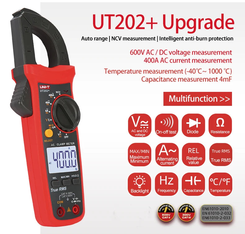 UNI-T Pinza amperometrica UT201 UT202 UT202A UT203 UT204 Plus Tester digitale Voltmetro professionale Pinza Amperometro Multitester elettrico
