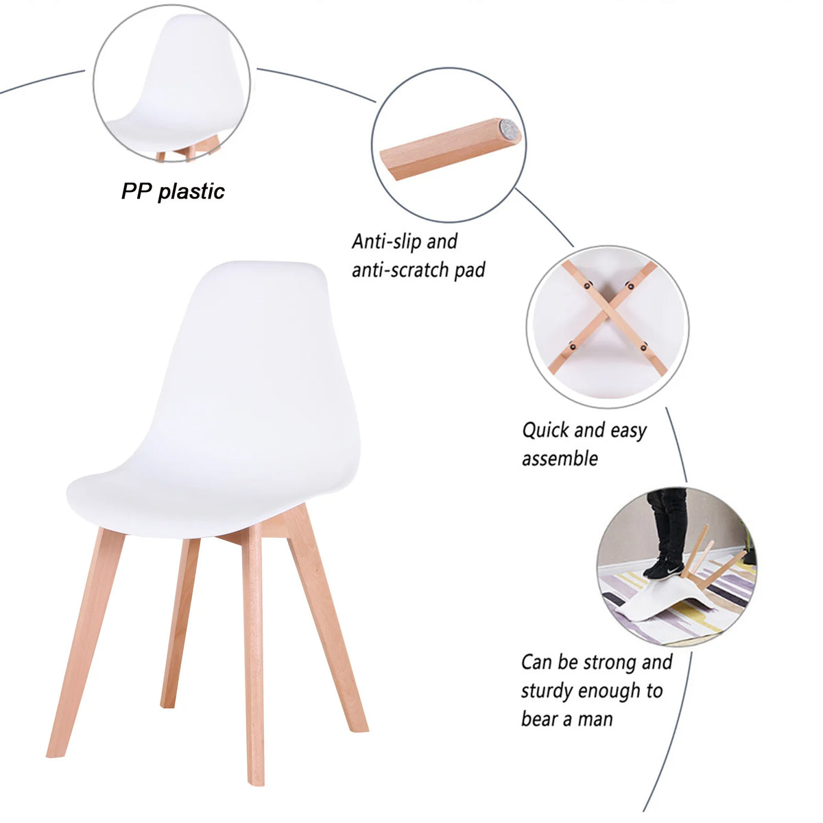 EGOONM Set di 4 sedie da pranzo medievali nordiche con gambe in legno massello per soggiorno sala da pranzo studio camera da letto (bianco/nero/grigio)