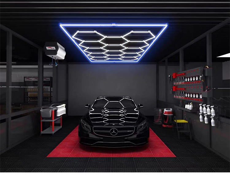 14 griglie con telaio luci da garage esagonali 6500K 672W a nido d'ape led per officina barbiere palestra soffitto negozio seminterrato