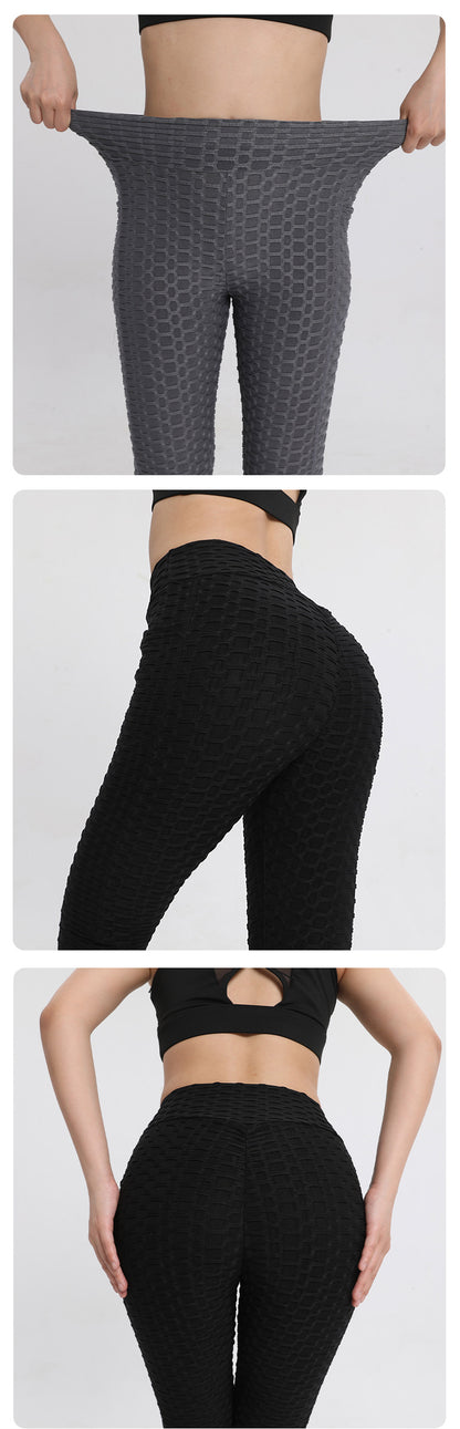 Amazon European and American Leggings Peach Fitness Pants High Waist Hip Leggings Pocket Jacquard Bubble Yoga Pants