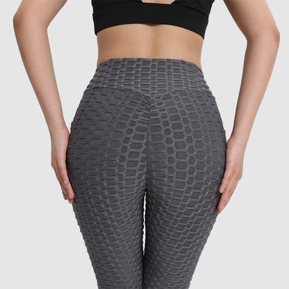 Amazon European and American Leggings Peach Fitness Pants High Waist Hip Leggings Pocket Jacquard Bubble Yoga Pants