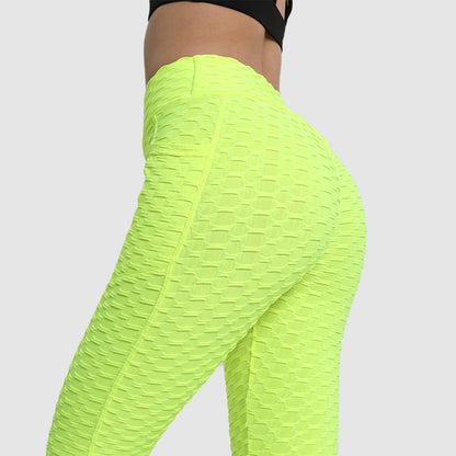 Amazon European and American Leggings Peach Fitness Pants High Waist Hip Leggings Pocket Jacquard Bubble Yoga Pants