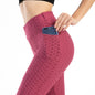 Amazon European and American Leggings Peach Fitness Pants High Waist Hip Leggings Pocket Jacquard Bubble Yoga Pants