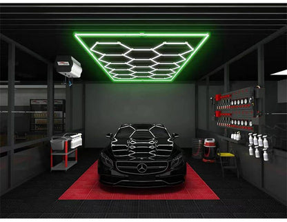 14 griglie con telaio luci da garage esagonali 6500K 672W a nido d'ape led per officina barbiere palestra soffitto negozio seminterrato