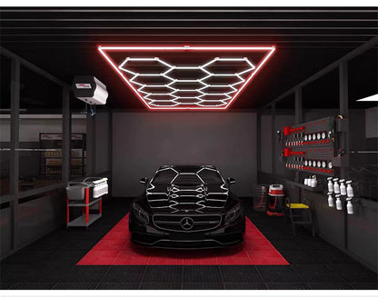14 griglie con telaio luci da garage esagonali 6500K 672W a nido d'ape led per officina barbiere palestra soffitto negozio seminterrato