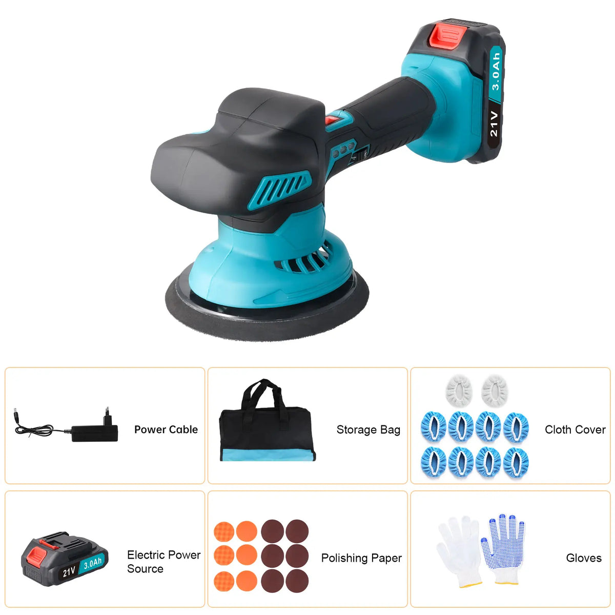 Kit Lucidatrice Elettrica per Auto Podofo 6'' 5500RPM con 2 Batterie, Lucidatrice Orbitale a 6 Velocità per Detailing e Lucidatura di Auto e Barche