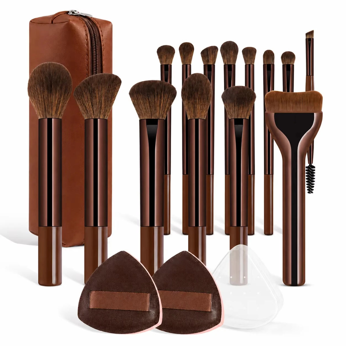 Set di Pennelli, Include 14 Pennelli per il Trucco + 1 Borsa per il Trucco + 2 Spugne per il Trucco, Contiene Pennello per Fondotinta, Pennello per Blush