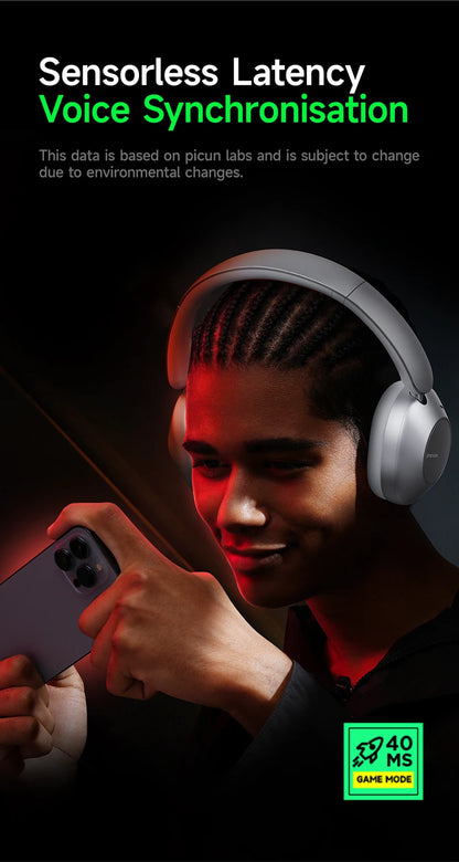 Picun F6 Cuffie wireless con cancellazione attiva del rumore Monitoraggio della testa Audio 3D 40mm Cuffie Bluetooth ANC ad alta risoluzione Controllo APP HIFI