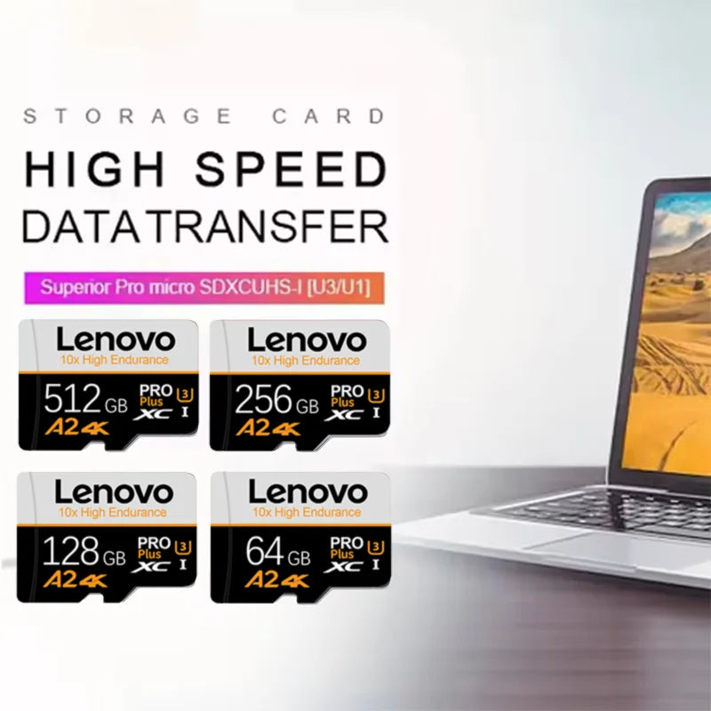 Scheda micro SD Lenovo ad alta velocità 1tb 512gb 256gb 128gb A2 U3 V30 Classe 10 TF, scheda di memoria 4K ad alta velocità per drone, fotocamera e telefono.