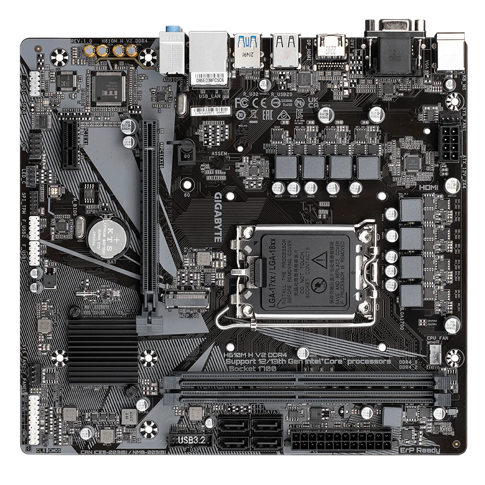 Scheda Madre Gigabyte H610M H V2 DDR4 Intel H610 LG A170 DDR4 M.2 64GB Micro ATX Supporta Core I9-13900F I7-14700T I7-12700 I5-144
