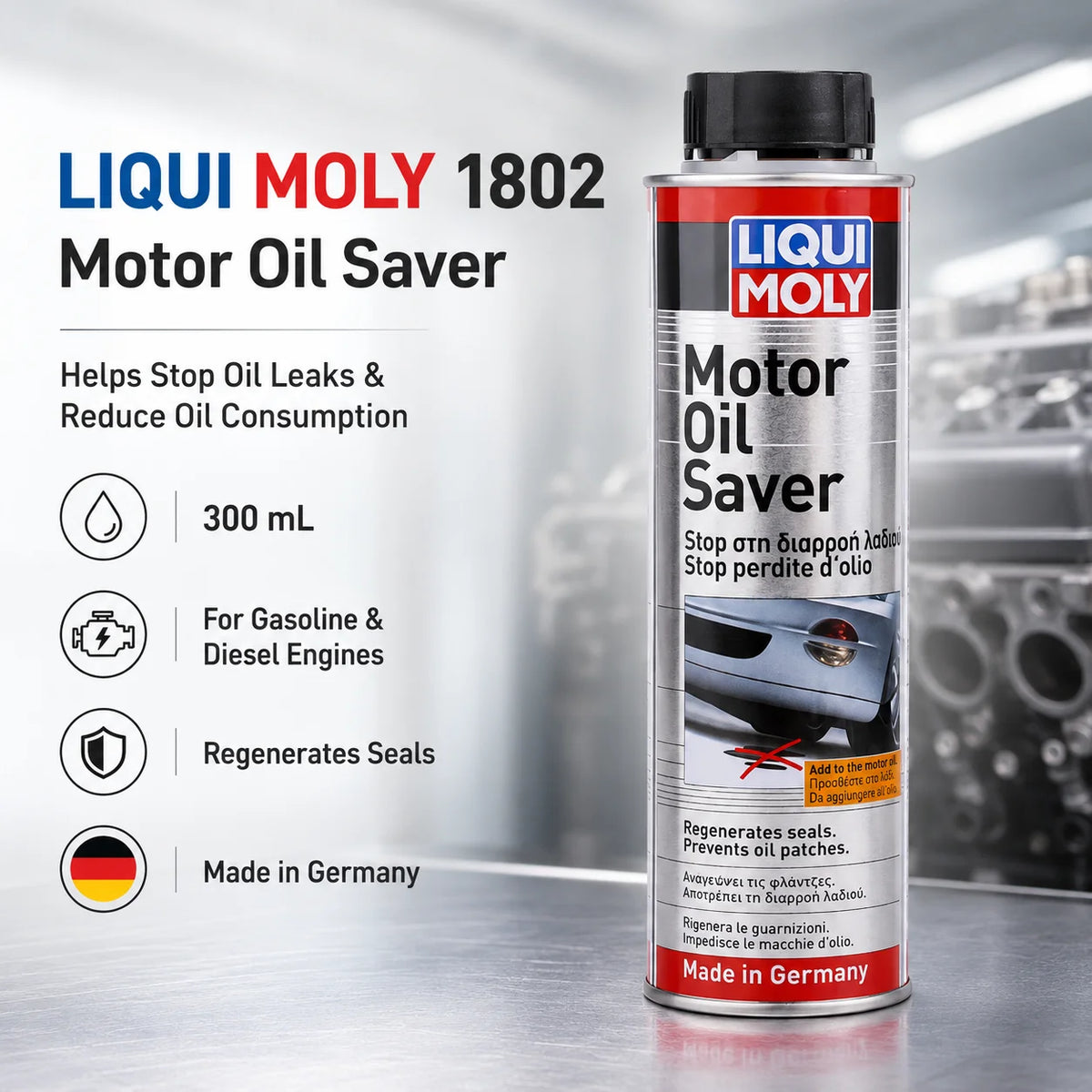 Additivo Liqui Moly per il risparmio dell'olio motore, anti-perdita, riduttore del consumo di olio, ripristina le tenute per il motore dell'auto