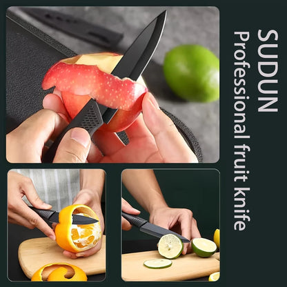 Coltello da cucina 1/3/6 Set di coltelli da cucina Coltello da frutta in acciaio inossidabile da 4 pollici con fodero Coltello da cucina a lama fissa con manico in plastica
