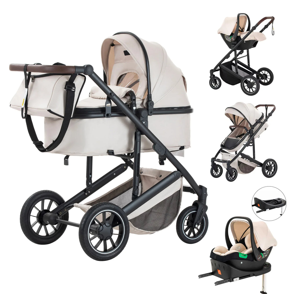 Lussuoso passeggino da viaggio portatile 3 in 1 Carrello pieghevole in alluminio ad alto paesaggio Carrozzina a quattro ruote per neonato