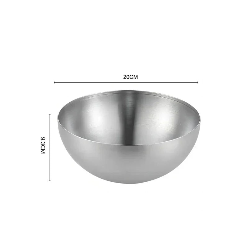 Ciotole per insalata di frutta in acciaio inossidabile spesso 15 cm/20 cm/25 cm Zuppa di riso Noodle Ramen Ciotola Ciotole per miscelazione Contenitore per alimenti Stoviglie da cucina