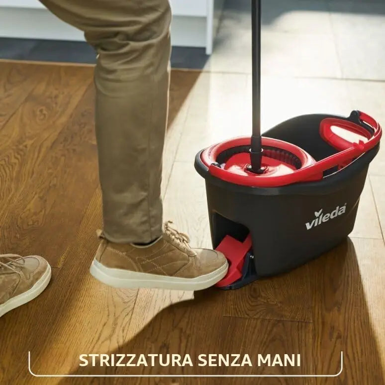 Sistema di Pulizia Pavimenti Vileda Turbo con Secchio e Pedale, Mop in Microfibra 2-in-1, Piastra Triangolare a 360° °   Manico Telescopico
