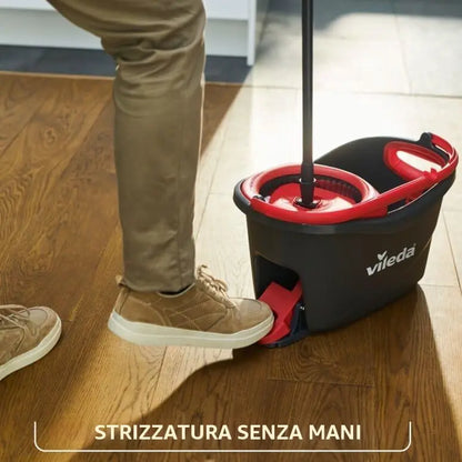 Sistema di Pulizia Pavimenti Vileda Turbo con Secchio e Pedale, Mop in Microfibra 2-in-1, Piastra Triangolare a 360° °   Manico Telescopico
