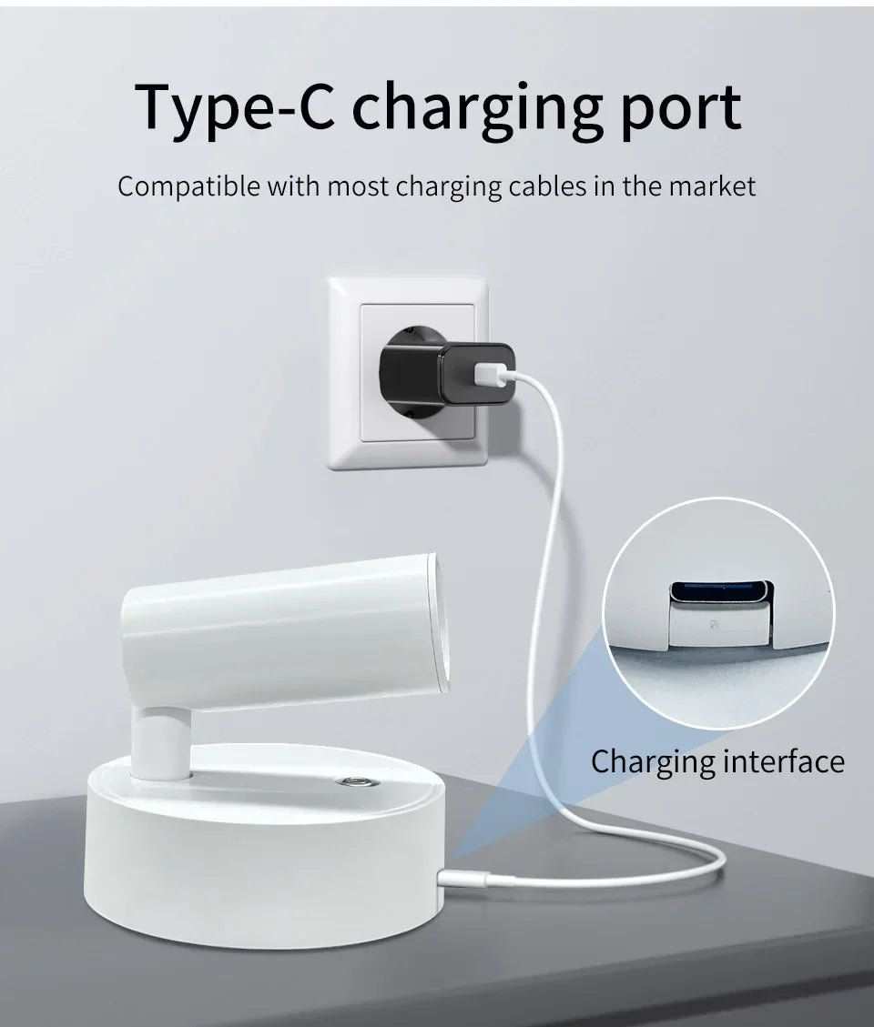 Faretto LED ricaricabile USB Lampada da parete magnetica senza fili Sensore tattile Dimmerabile Faretto per camera da letto per porta dell'armadio a 3 colori
