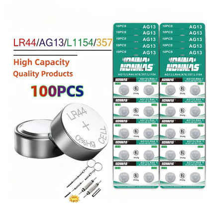 2-100PCS LR44 Batteria AG13 357 303 SR44 L1154F A76 Batterie a bottone per orologi Misuratore di glicemia nel sangue Giocattoli Libri musicali