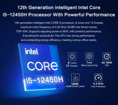 Mini PC MLLSE M6 con CPU Intel Core i5-12450H, 16 GB di RAM, SSD da 512 GB, WiFi 6, BT 5.2, mini computer desktop con Windows 11 Pro