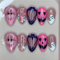24 pz. Unghie Finte Press-On Anime Manga Nere Rosse Gotiche Ovali con Strass 3D a Ragno e Fiore, Unghie Finte Y2K a Mandorla per Donna