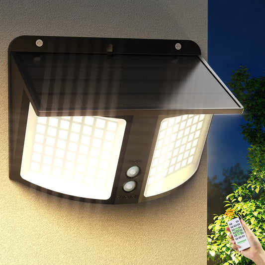 Intelamp, Marca di Punta, Luci Solari LED da Esterno 4000mAh, Faro di Sicurezza 180 °     Lampada Solare da Parete con Sensore Radar, 3 Modalità di Colore, Impermeabile per Portico, Giardino, Cortile, Garage, Recinzione