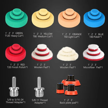SPTA 29 pezzi dischi lucidanti da 25mm/50mm/80mm, dischi per detailing con adattatore di supporto filettato M14 per levigatura e ceratura auto