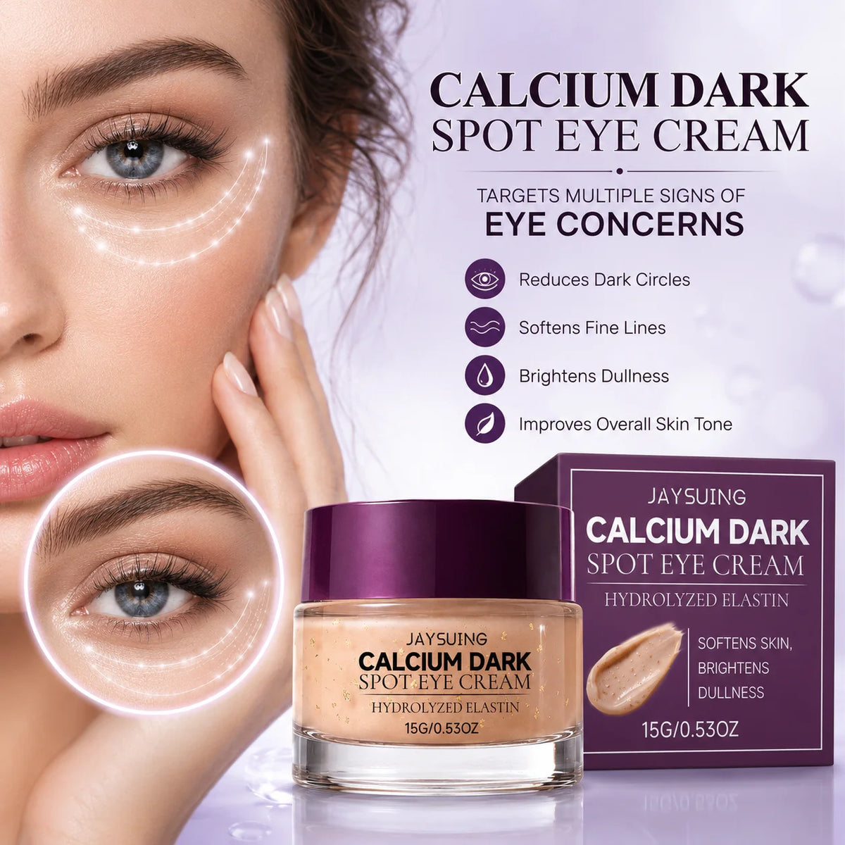 Crema Contorno Occhi al Calcio per Macchie Scure, Riduce le Borse Sotto gli Occhi, Rassoda la Pelle Increspata, Anti-Rughe, Idratante, Crema Volumizzante Coreana al Calcio