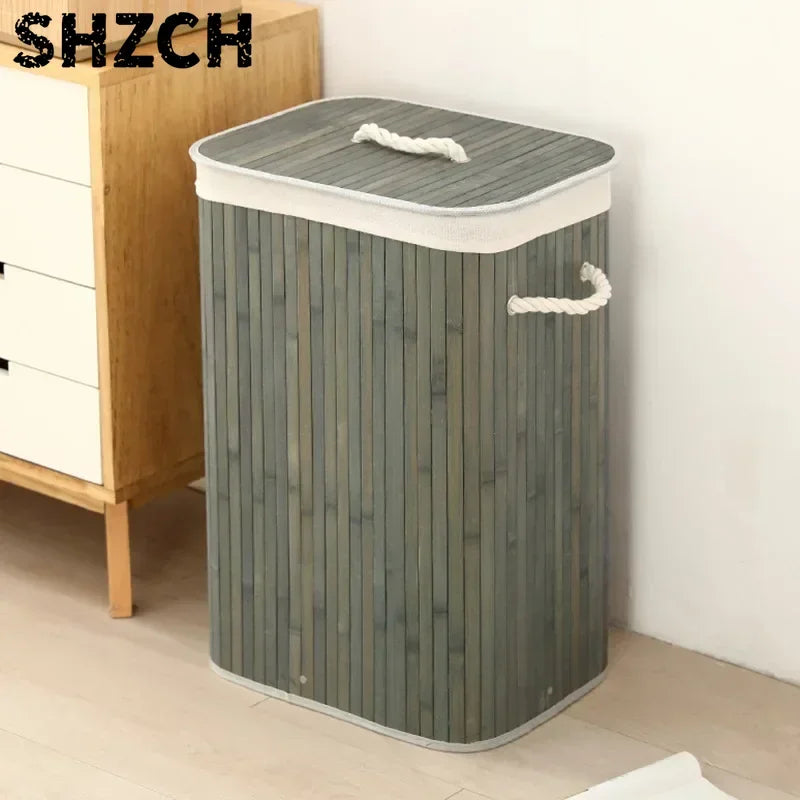 Cesto per Bucato Pieghevole di Grande Capacità, Contenitore in Bambù Rotondo per Organizzare Vestiti, Cesto Compatto per la Casa