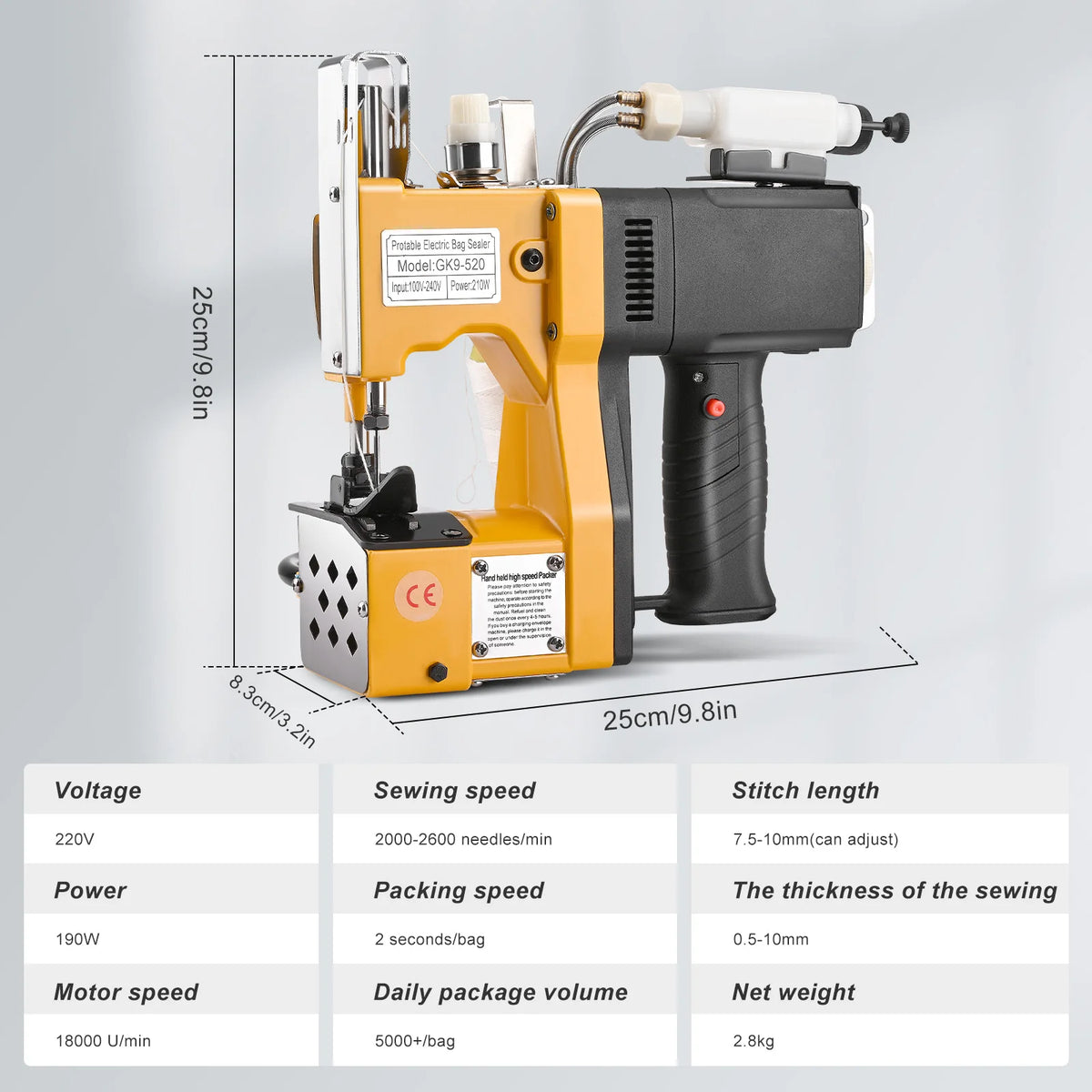 Macchina da cucire chiudiporta industriale con serbatoio dell'olio Stitcher per sacchetti portatile per riso/sacchio/tessuto/carta/sacchetti di plastica GK9-520 220V