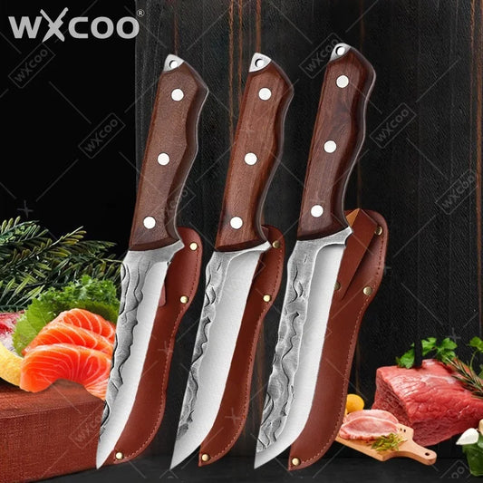 Coltello da Macellaio Forgiato a Mano WXCOO, Coltello da Cucina Multiuso per Disossare e Tagliare, Accetta in Acciaio Inossidabile per Scuoiare