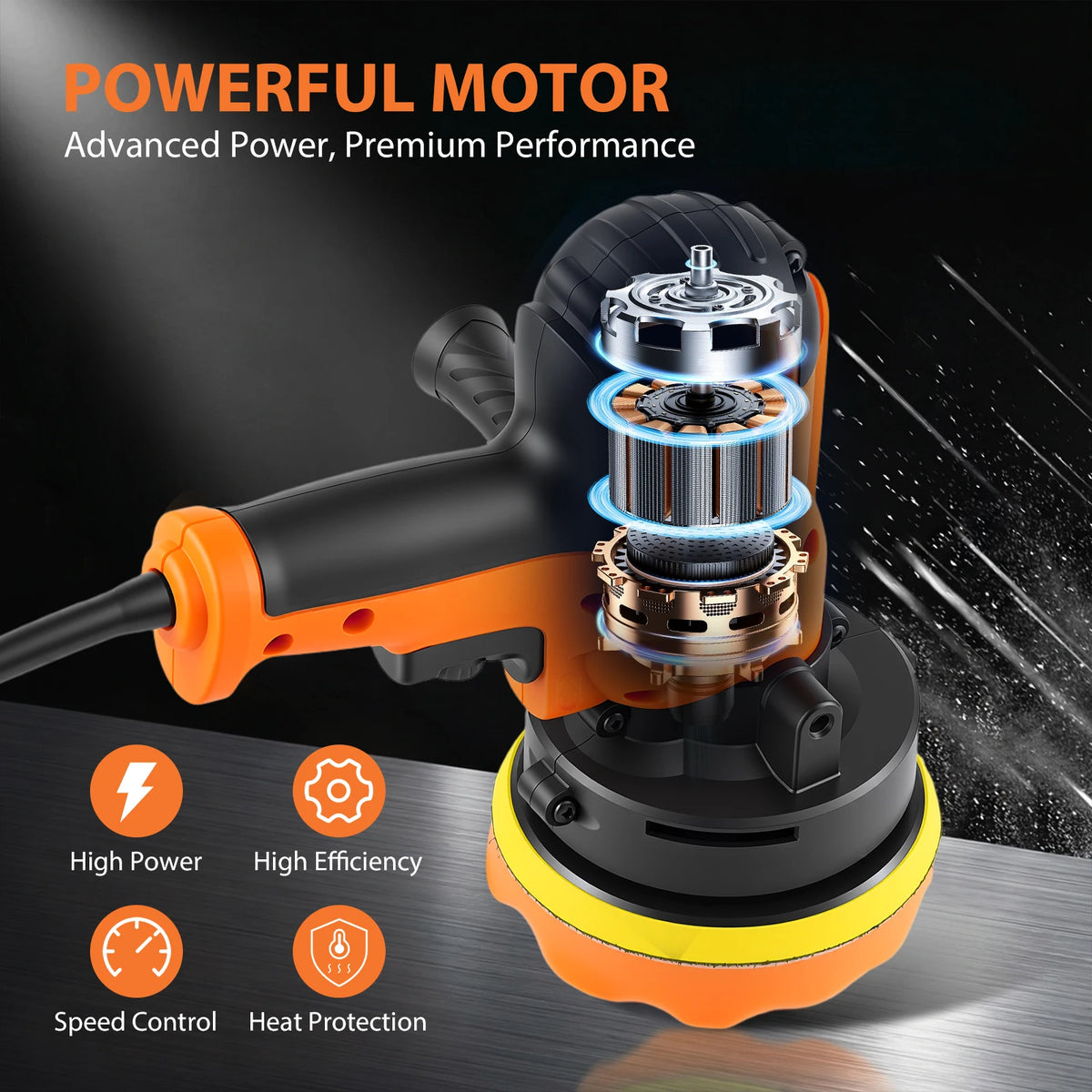 Lucidatrice Elettrica 1600W, Macchina Lucidatrice Rotante Portatile per Auto con 0-3000 RPM, Maniglie Laterali, 3 Tamponi Lucidanti, Dischi da 125mm/5in, Perfetta per Lucidatura Auto, Ceratura Pavimenti, Decalcificazione Meta