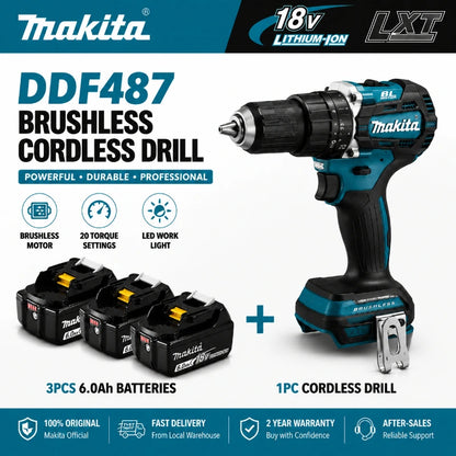 Trapano Avvitatore a Batteria Brushless Makita 18V LXT DDF487 10mm ad Alta Coppia + Batteria BL1860B BL1840 6.0Ah - Spedizione Veloce da Magazzino EU