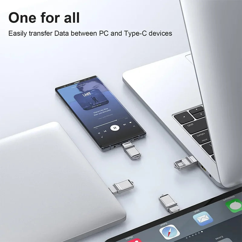 Lenovo Mini, chiavetta USB 3.0 ad alta velocità, in metallo, con interfaccia doppia, capacità 1 TB, 512 GB, 256 GB, adatta per dispositivi Android e laptop.