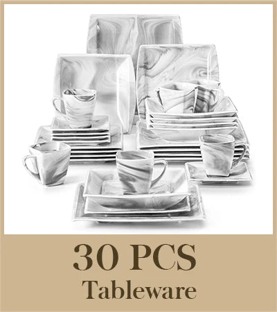 MALACASA 30/60 pz marmo grigio porcellana stoviglie Set di stoviglie con 6 pezzi Dessert/zuppa/piatto cena/tazza/piattino, servizio per 12