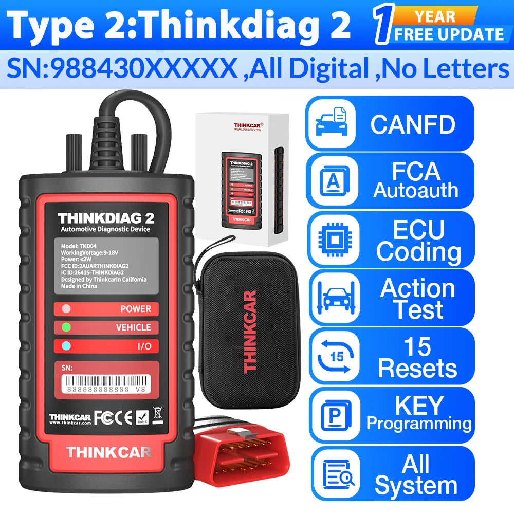 Thinkdiag 2 Ediag Plus Strumenti Diagnostici OBD2 con Protocollo CAN FD, Bluetooth, Codifica ECU, Test Attivo, Scanner OBD2 per Tutti i Sistemi