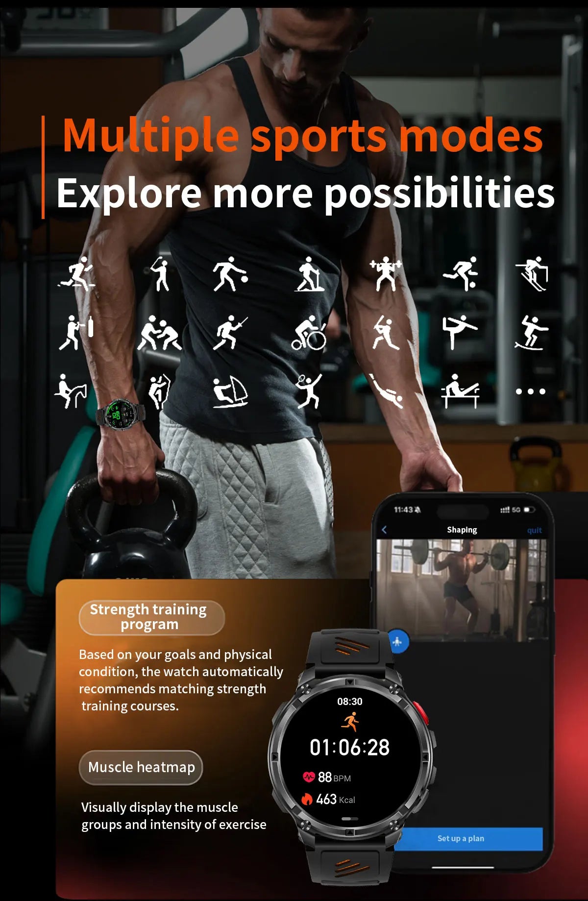 Nuovo Smartwatch T-REX3 Ultra con Batteria da 1100mAh, Impermeabile 10ATM, GPS, Bussola, Torcia, Display AMOLED HD da 1.7'', Chiamate, Orologio Sportivo Intelligente per Uomo