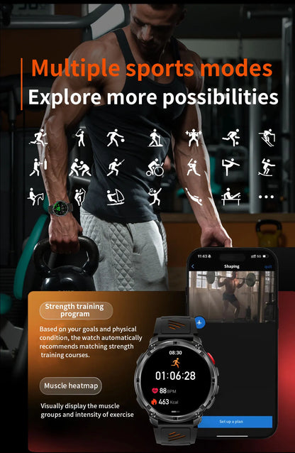 Nuovo Smartwatch T-REX3 Ultra con Batteria da 1100mAh, Impermeabile 10ATM, GPS, Bussola, Torcia, Display AMOLED HD da 1.7'', Chiamate, Orologio Sportivo Intelligente per Uomo