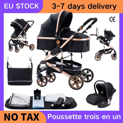 Passeggino 3 in 1 Facile da piegare Telaio in alluminio ad alto paesaggio Passeggino neonato con ruota in gomma per assorbimento degli urti a quattro ruote