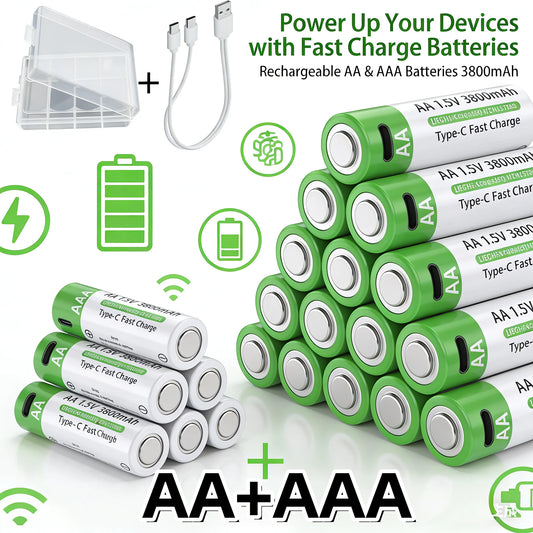 2026 NUOVA Batteria agli Ioni di Litio Tipo-C Ricaricabile ad Alta Capacità AA&AAA per Telecomando, Mouse, Giocattoli Elettrici