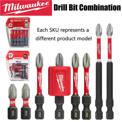 Punte per Trapano a Impatto Milwaukee Shockwave PH2, Serie di Punte per Avvitatore da 25mm/50mm/90mm