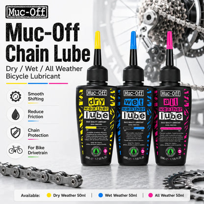 Lubrificante per Catene Muc-Off 50ml, per Uso a Secco o Bagnato, Adatto a Tutte le Condizioni Atmosferiche, Riduce l'Attrito e Garantisce Cambi Fluidi per Biciclette da Strada e MTB