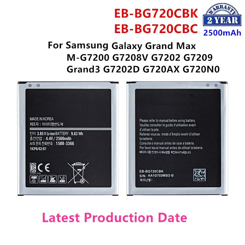 Nuovissima batteria EB-BG720CBK EB-BG720CBC 2500mAh per Samsung Galaxy Grand Max M-G7200 G7208V G7202 G7209 G7202D G720AX