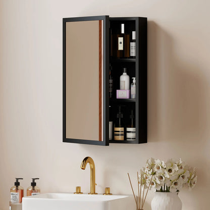 Armadietto Kleankin con specchio per bagno, armadietto a muro Ice Wall con 1 anta e 2 ripiani in acciaio 40x12x60 cm nero
