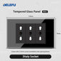 DELEFU Presa a Muro in Vetro Temperato Nero con USB Type-C per Ricarica Rapida, Interruttore Schuko, TV Sat, Telefono, Campanello, Italia/Cile