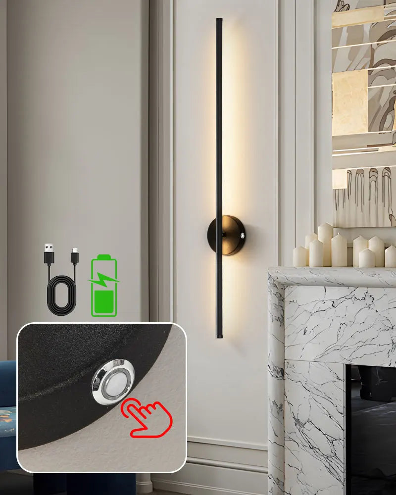 Lampade da parete a LED con batteria ricaricabile wireless con telecomando 3CCT 360 °   Lampada da parete a LED dimmerabile con interruttore tattile girevole nera