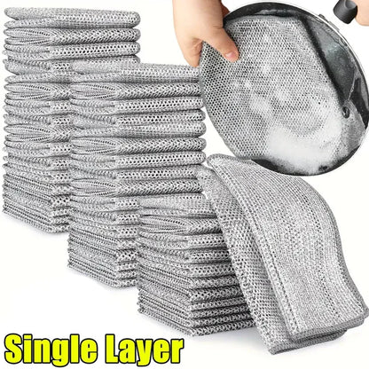 1/50pcs Strofinaccio magico Filo d'argento Pulizia Panno da cucina Addensato Asciugamano in microfibra Spugna incorporata Filo di acciaio Palla Straccio