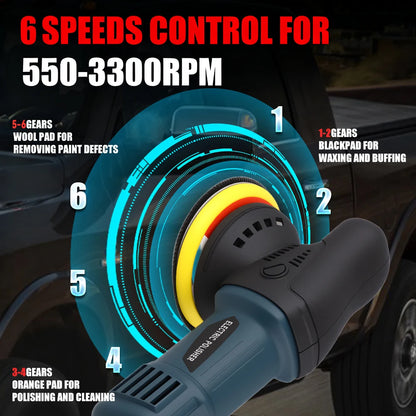 Podofo, set da 24 pezzi, lucidatrice a disco orbitale con 6 velocità variabili, 980 W, 220 V, 550-3300 giri/min, ideale per la lucidatura, la ceratura e la pulizia di autoveicoli.