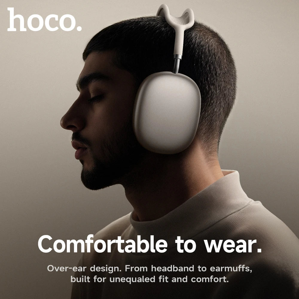 Cuffie Bluetooth HOCO W65 Plus con cancellazione del rumore ANC, auricolari wireless over-ear, suono Hi-Fi, cuffie sportive con pulsante.