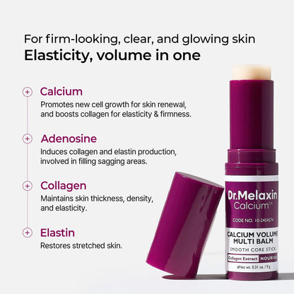 Dr. Melaxin Cemenrete Calcium Volume Multi Balm | Balsamo Multifunzionale Anti-Età | Complesso di Collagene + Elastina + Calcio | Occhiaie, Rughe e Perdita di Volume | K-Beauty | 9g