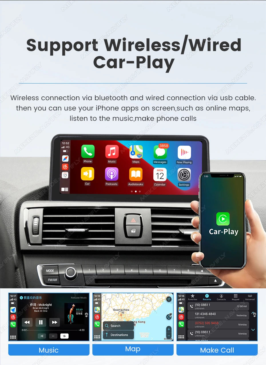 MEKEDE Sistema di Navigazione GPS Multimediale Wireless CarPlay Android Auto da 8,8 Pollici per BMW Serie 3/5 E60 E61 E63 E64 E90 E91 E92 E93 Schermo QLED Lettore Video 4K Autoradio